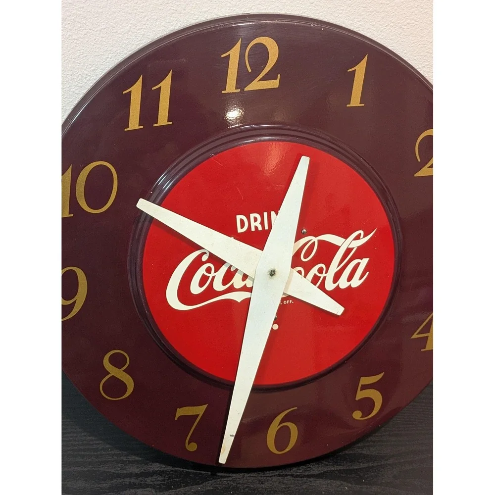 Vintage Coca-Cola Telechron Electric Wall Clock Advertising Sign Round Red 50s